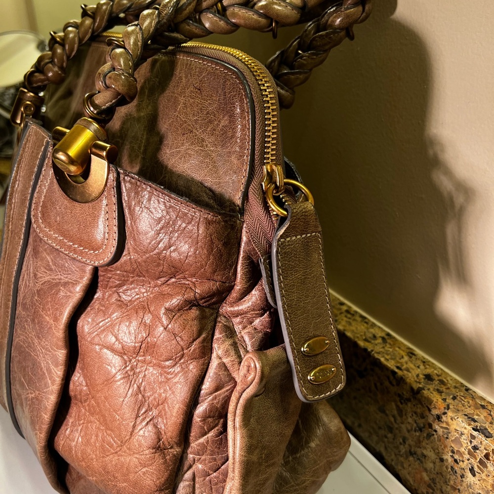 Chloe Heloise Brown Distressed Leather Shoulder Bag with Gold Accents Vintage - Picture 3 of 15